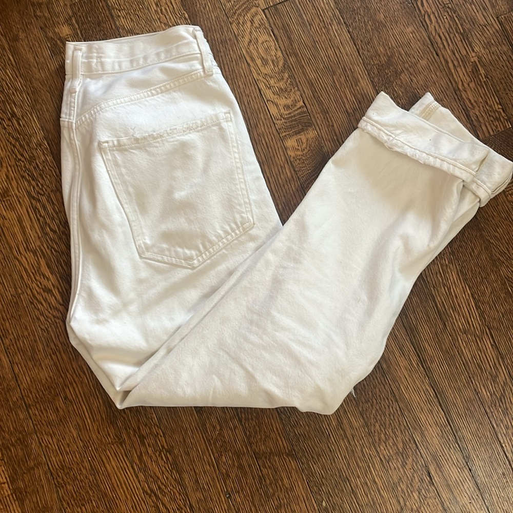 Agolde Riley High Rise Straight Crop in Slant White with Distressing - Picture 6 of 6